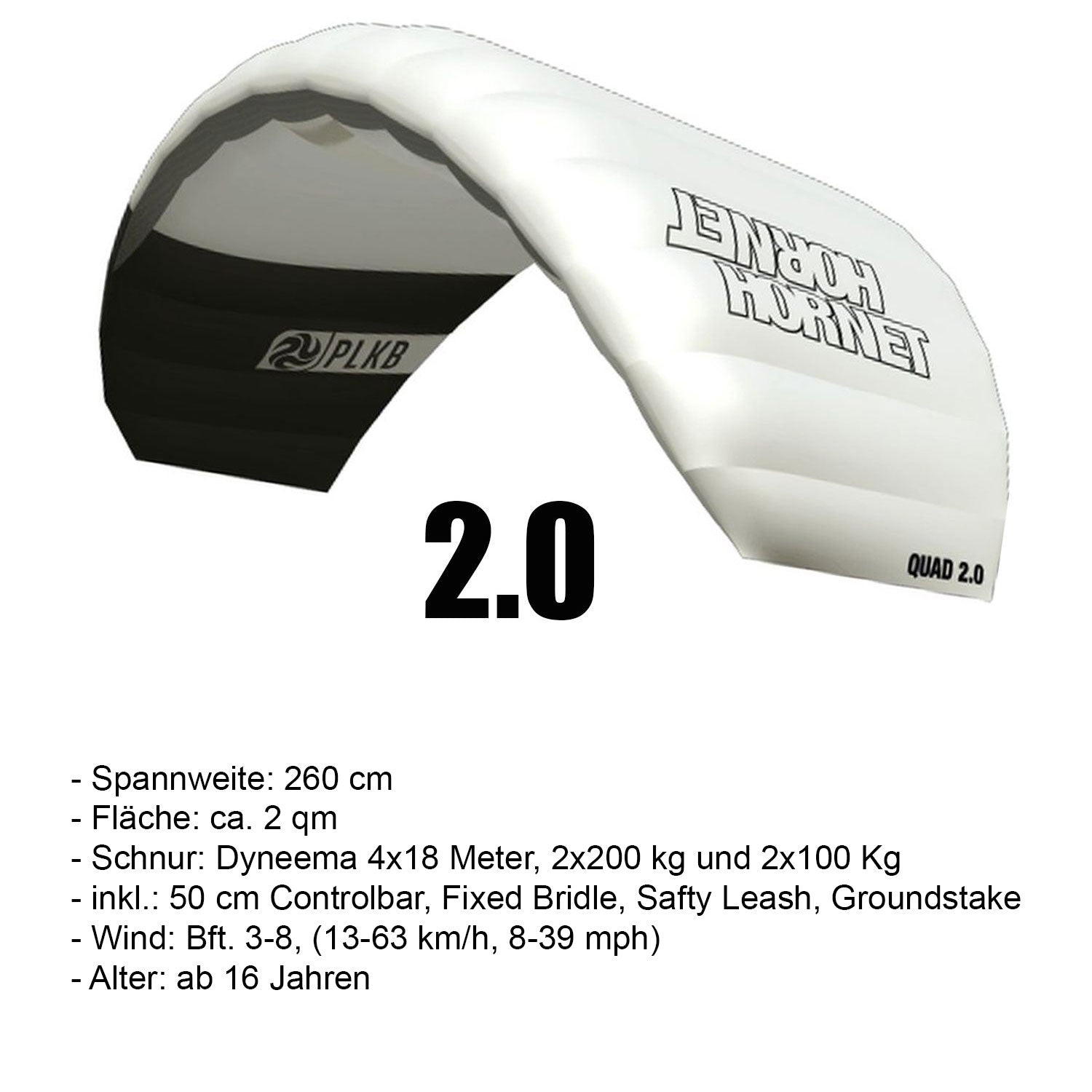 PLKB Hornet Lenkmatte 4 Leiner | 4 Leinen Lenkdrachen mit Controlbar und Kite Killer Powerkite flugfertig | verschiedene Größen