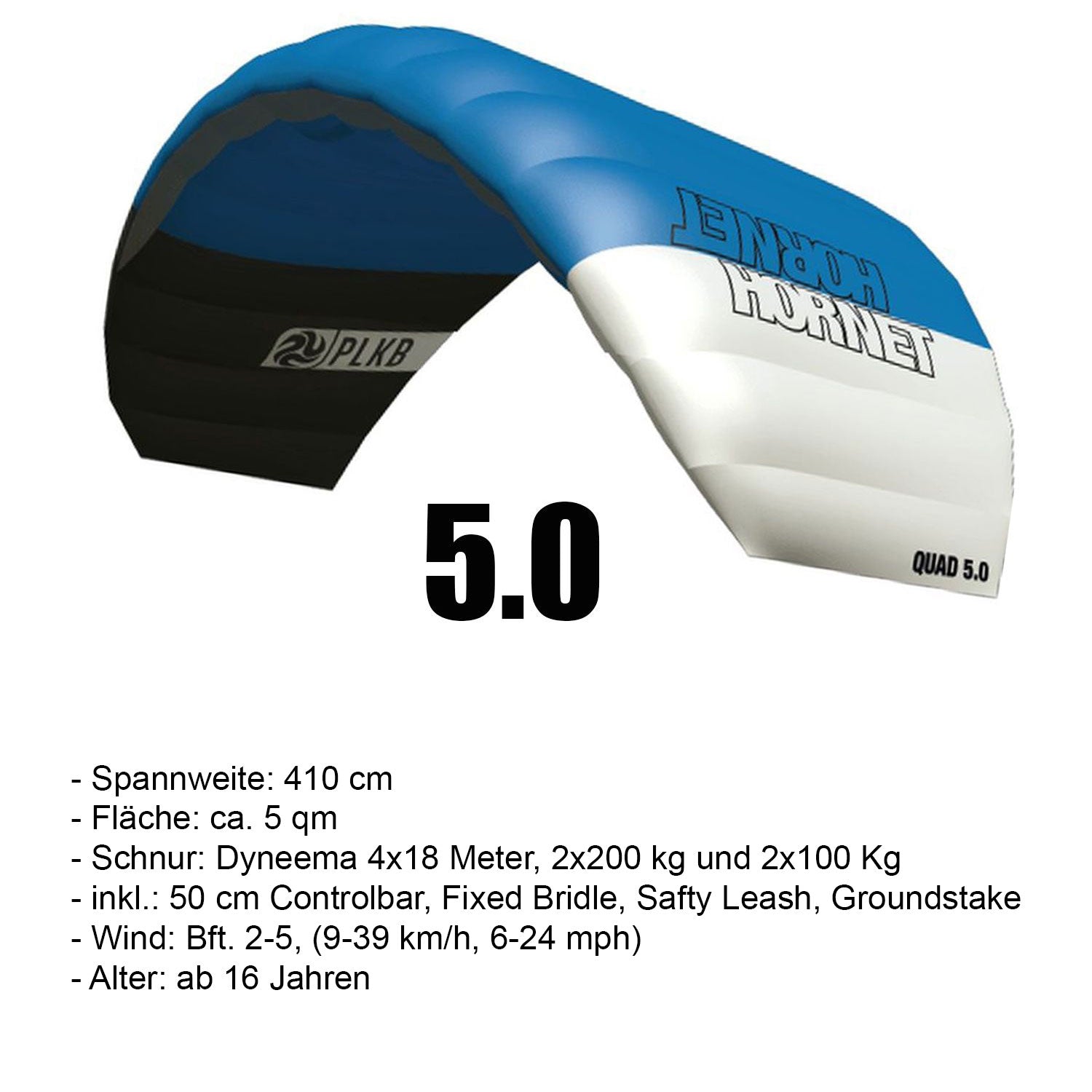 PLKB Hornet Lenkmatte 4 Leiner | 4 Leinen Lenkdrachen mit Controlbar und Kite Killer Powerkite flugfertig | verschiedene Größen
