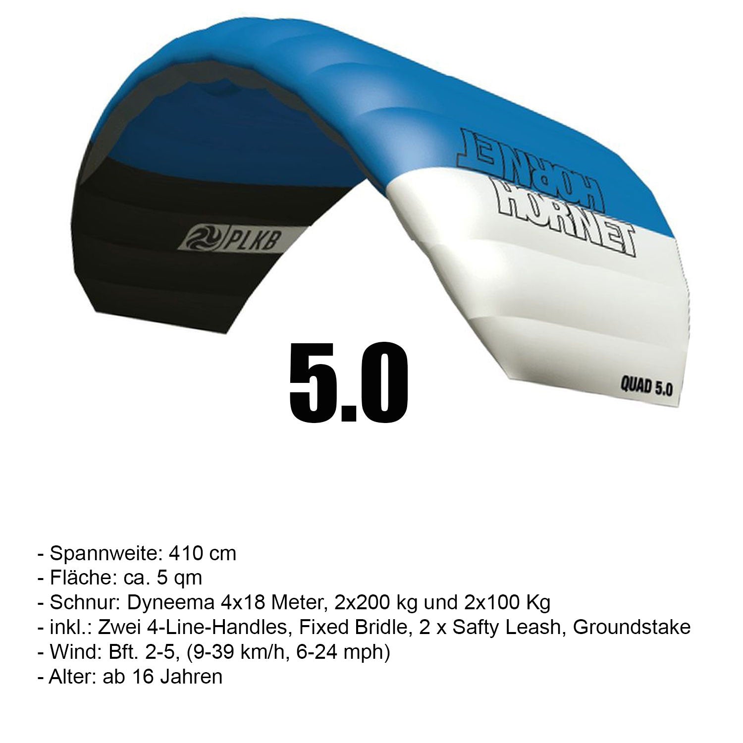 PLKB Hornet Lenkmatte 4 Leiner | 4 Leinen Lenkdrachen mit Handles und Kite Killer Powerkite flugfertig | verschiedene Größen