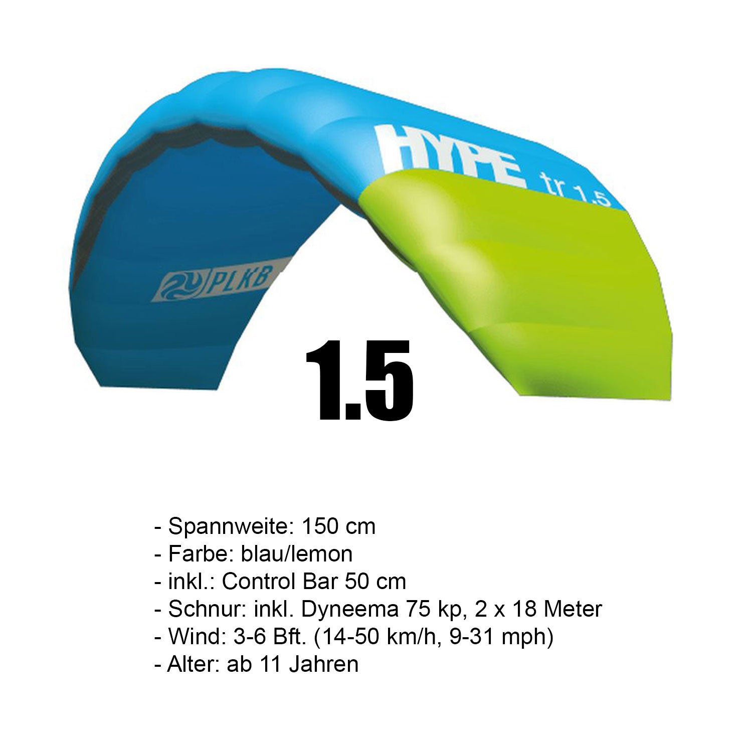 PLKB Hype TR Trainer Kite | Lenkmatte 2 Leiner mit Bar Lenkdrachen Matte R2F Powerkite | von Peter Lynn Kites