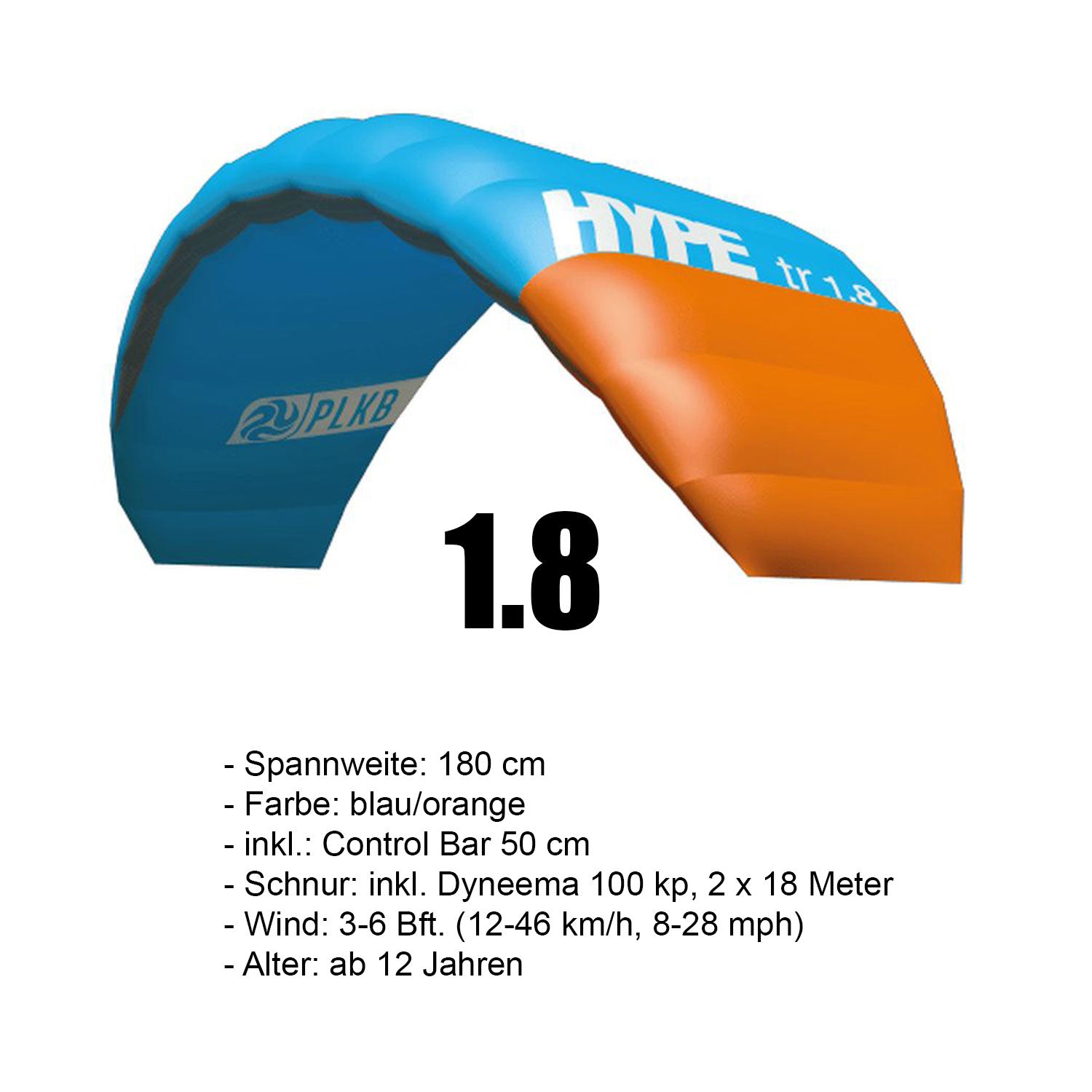 PLKB Hype TR Trainer Kite | Lenkmatte 2 Leiner mit Bar Lenkdrachen Matte R2F Powerkite | von Peter Lynn Kites