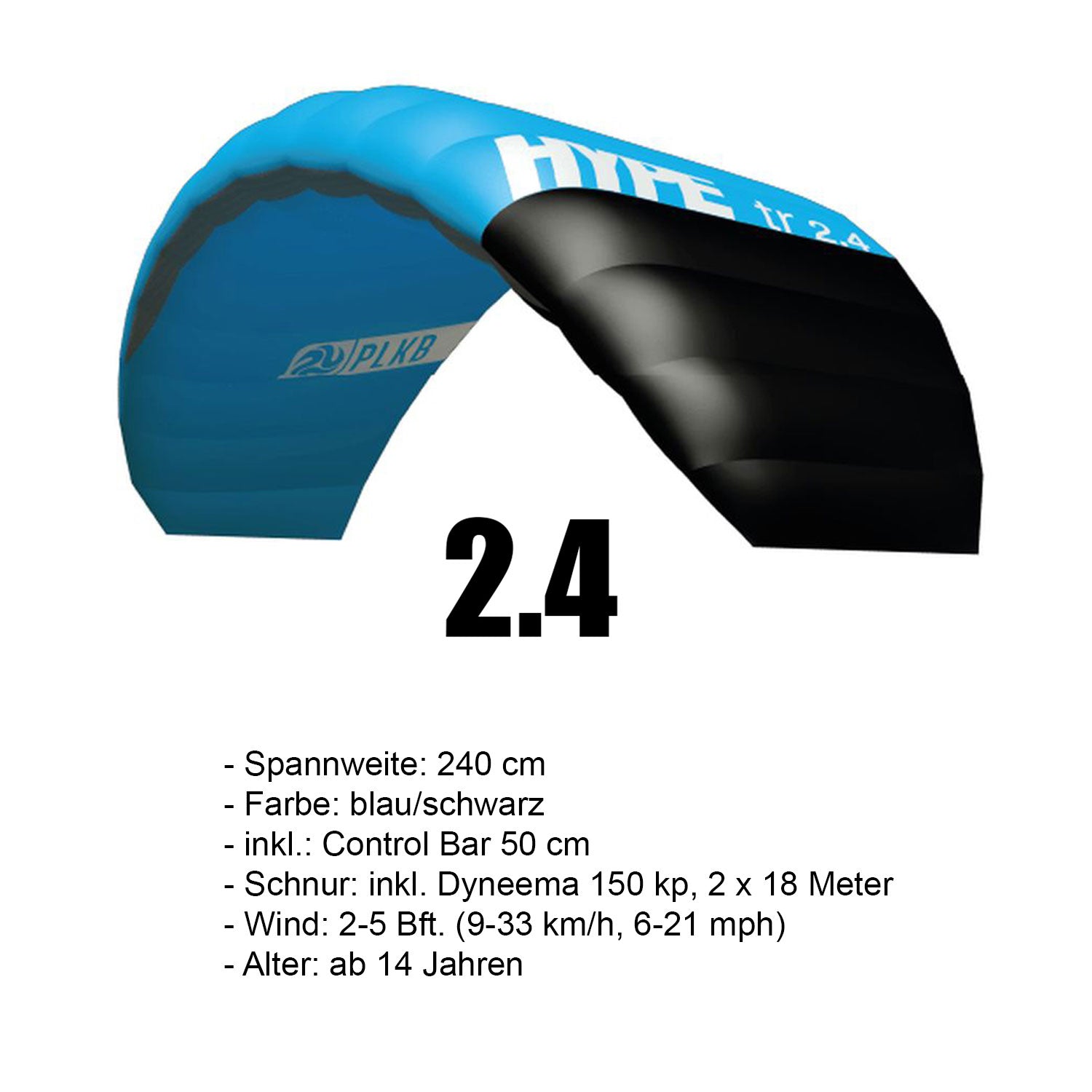 PLKB Hype TR Trainer Kite | Lenkmatte 2 Leiner mit Bar Lenkdrachen Matte R2F Powerkite | von Peter Lynn Kites