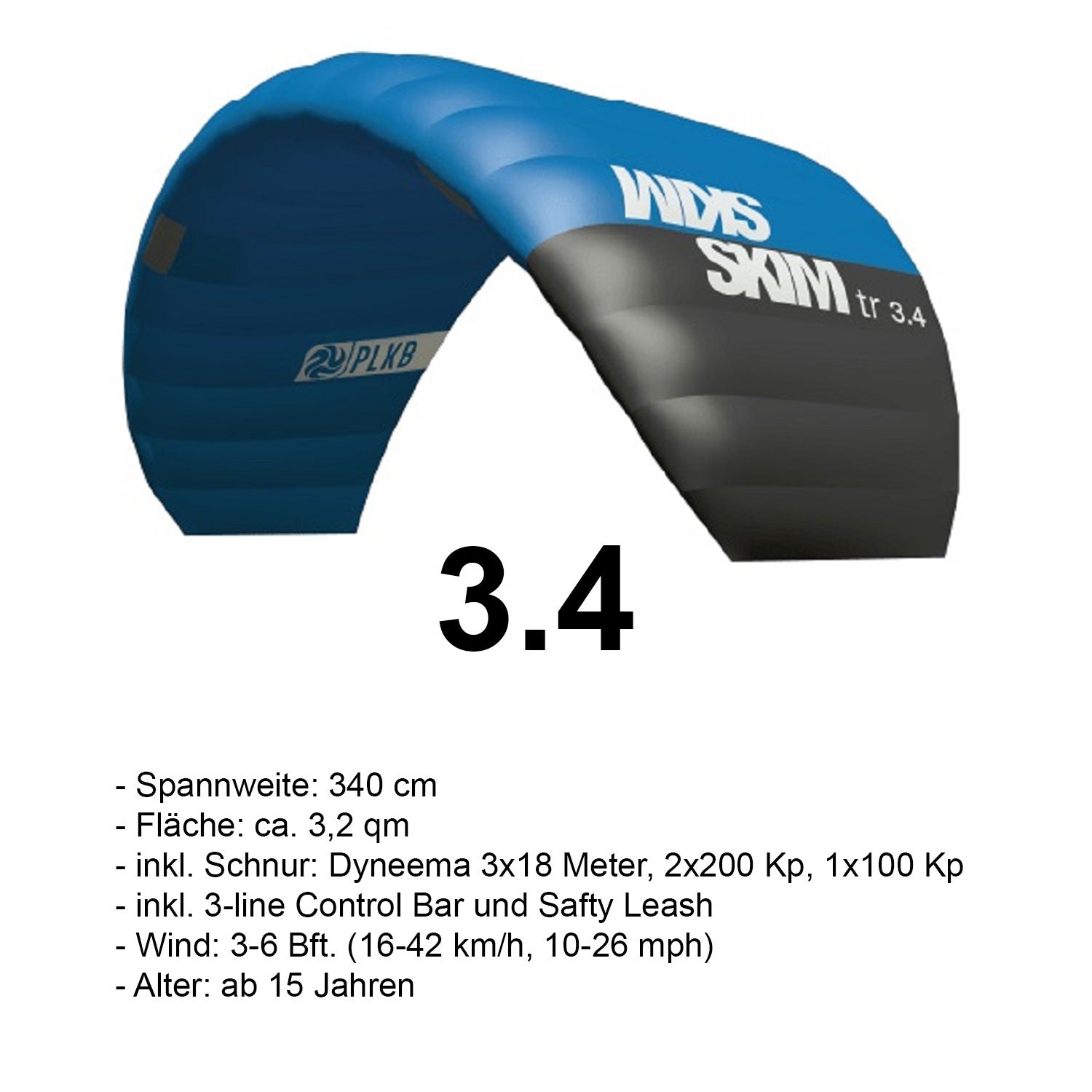 PLKB Skim TR Trainer Kite | Lenkmatte 3 Leiner mit Bar und Kite Killer Lenkdrachen Matte R2F Powerkite | von Peter Lynn Kites