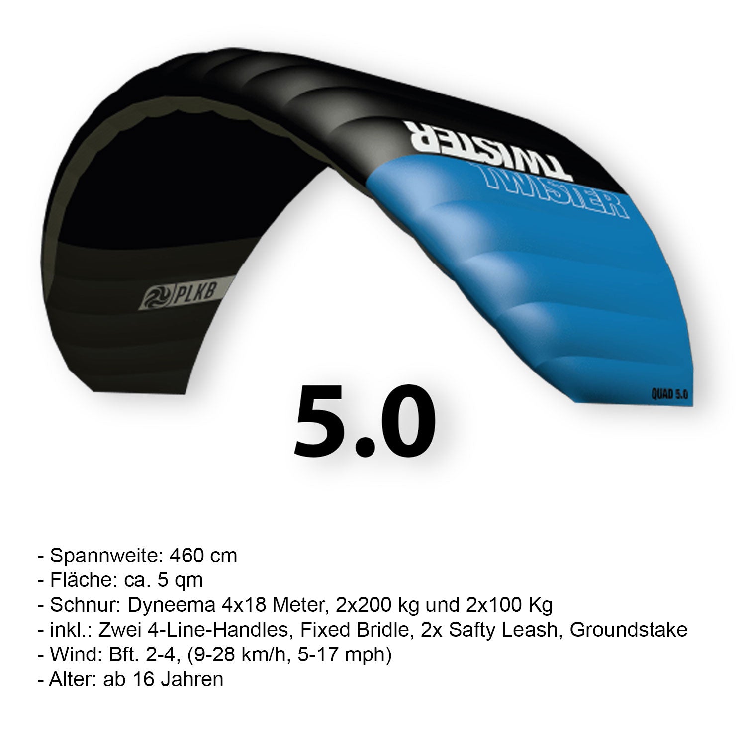 PLKB Twister Lenkmatte 4 Leiner | 4 Leinen Lenkdrachen mit Handles und Kite Killer Powerkite flugfertig | verschiedene Größen