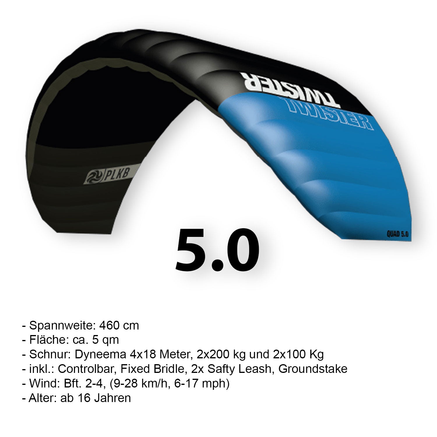 PLKB Twister Lenkmatte 4 Leiner | 4 Leinen Lenkdrachen mit Controlbar und Kite Killer Powerkite flugfertig | verschiedene Größen