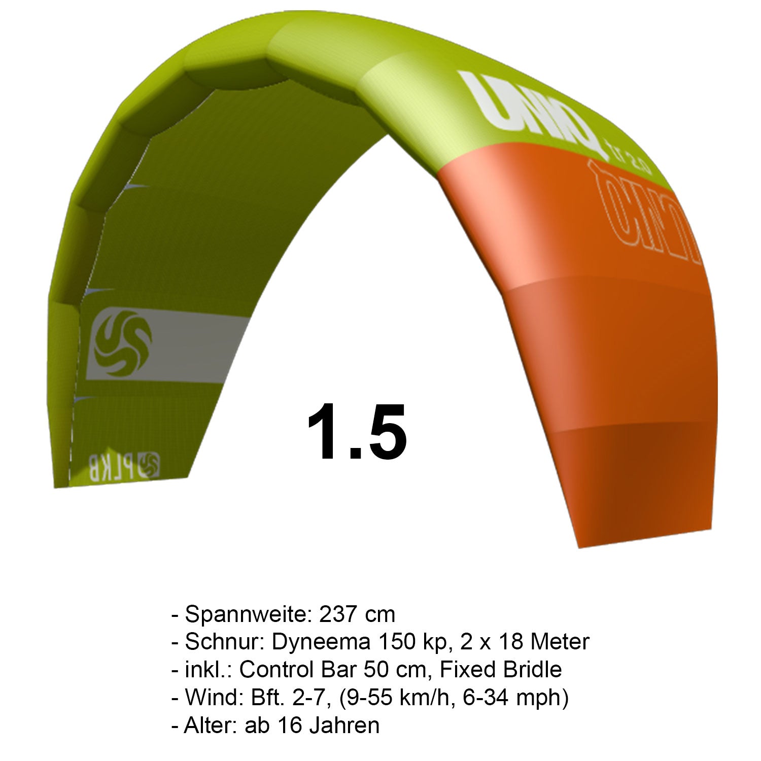 PLKB Uniq TR Trainer Kite | Lenkmatte 2 Leiner mit Bar und Single Skin Lenkdrachen Matte R2F | von Peter Lynn Kites