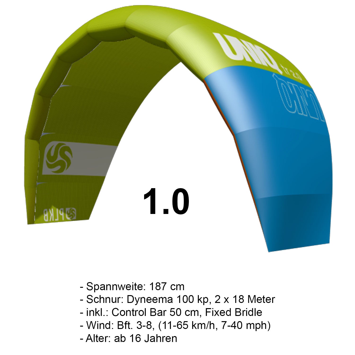 PLKB Uniq TR Trainer Kite | Lenkmatte 2 Leiner mit Bar und Single Skin Lenkdrachen Matte R2F | von Peter Lynn Kites