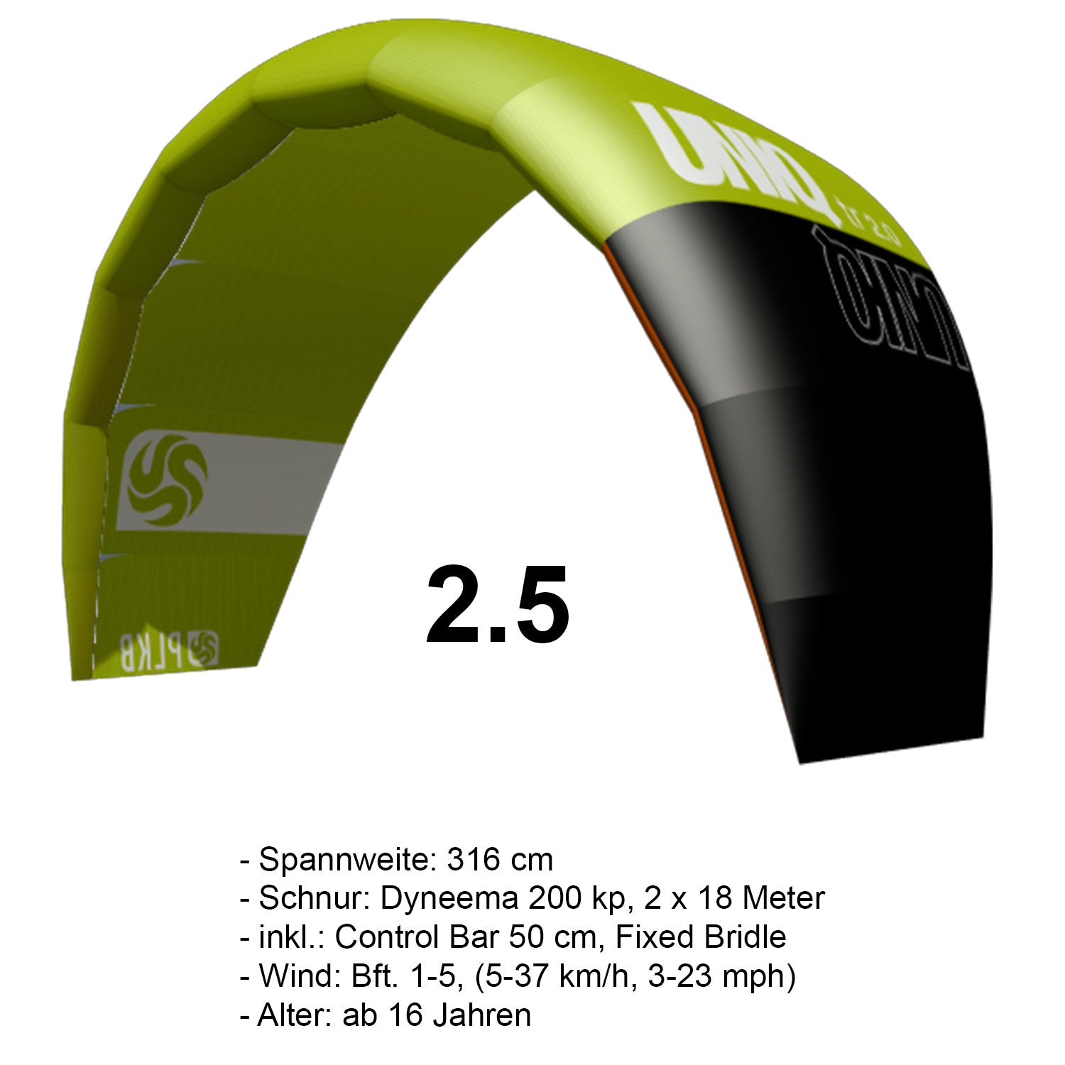 PLKB Uniq TR Trainer Kite | Lenkmatte 2 Leiner mit Bar und Single Skin Lenkdrachen Matte R2F | von Peter Lynn Kites