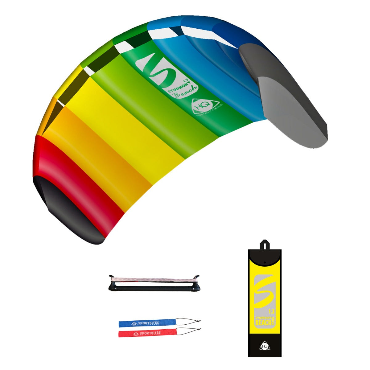 HQ Lenkmatte HQ Symphony Beach III 1.3 Sport PLUS Rainbow Controlbar und Lenkschlaufen Allround Lenkdrachen Kite