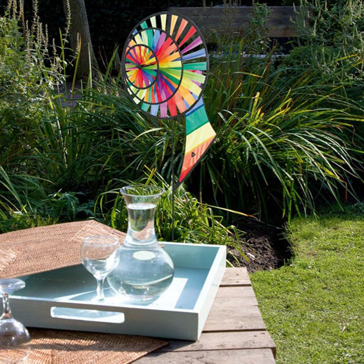 HQ Windspiel HQ Magic Wheel Triple Banner Rainbow 44 cm Garten Dekoration Windrad