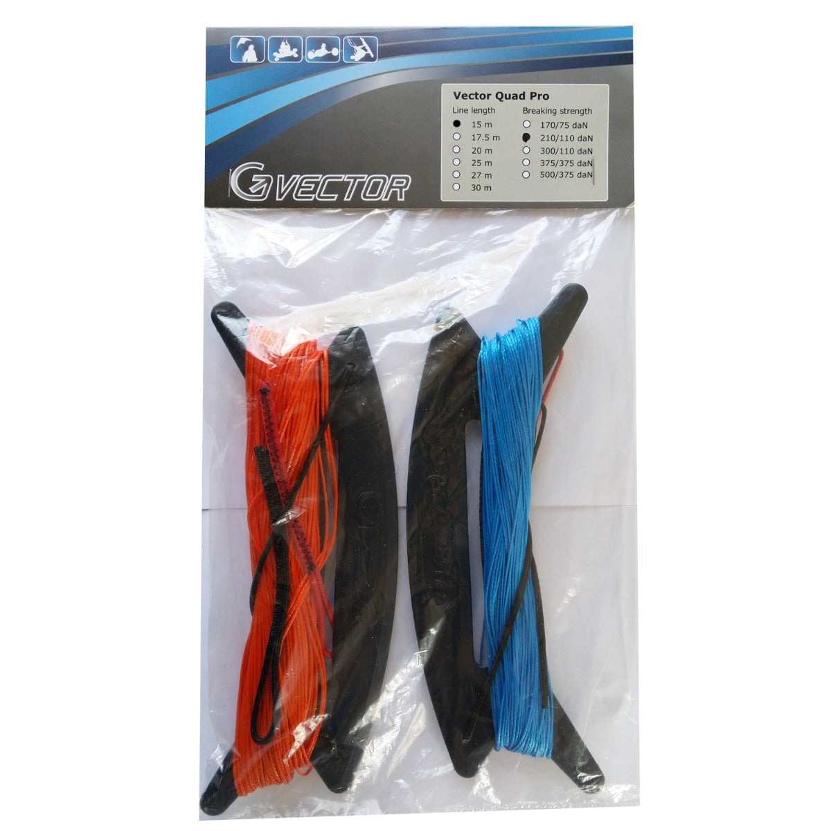 Vector Quad Pro Drachenschnur Dyneema Drachenleine 210/110 Kp 4 x 15 m für Vierleiner Drachen