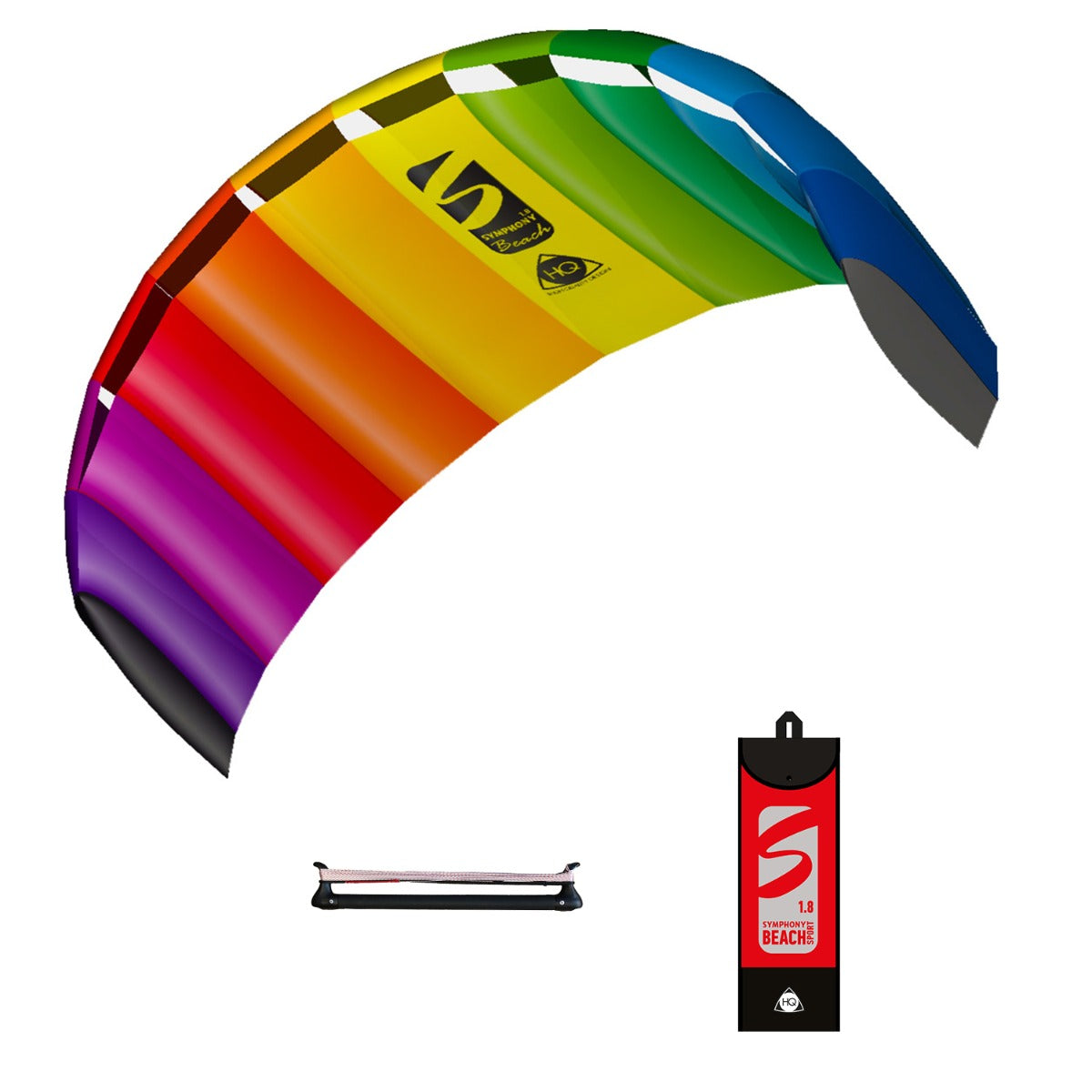 HQ Lenkmatte HQ Symphony Beach III 1.8 Sport Rainbow Controlbar Allround Lenkdrachen Kite